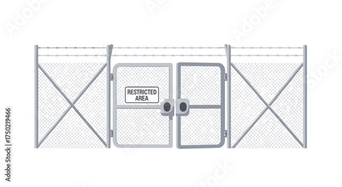 Restricted zone perimeter security with barbed wire and gated barrier