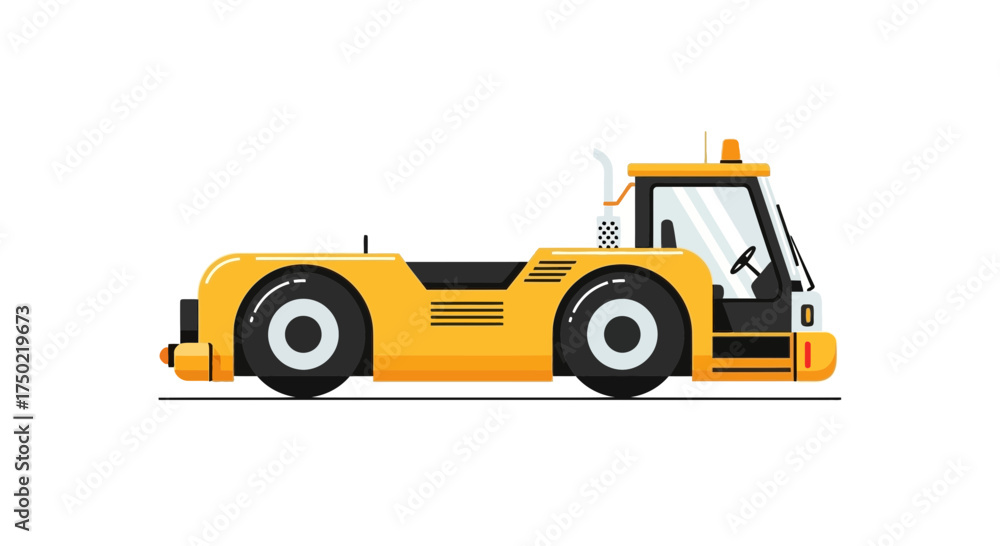 Fototapeta premium Vibrant airport tractor, flat vector illustration showcasing ground support equipment