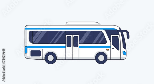 Stylized White and Blue Tour Bus Vector Graphic Illustration Design