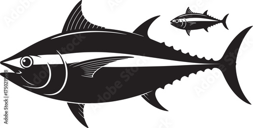 Tuna fish vector design, big tuna fish, small tuna fish, black tuna fish on isolated background