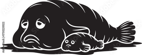 Distressed Blobfish Parent and Fry Silhouette Vector Image Underwater