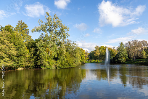 Wallpaper Mural view to Wiesbaden Spa park, called Kur Park with small lake and fountain Torontodigital.ca