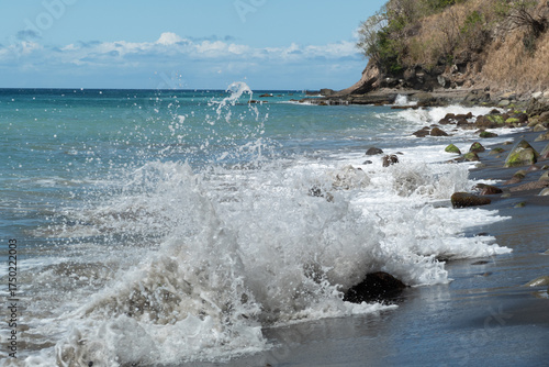 Wallpaper Mural scenic empty beach with huge waves and cliff at the coast of Saint Lucia near Castries without people Torontodigital.ca