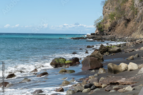Wallpaper Mural scenic empty beach with huge waves and cliff at the coast of Saint Lucia near Castries without people Torontodigital.ca