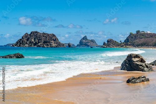 Wallpaper Mural Fernando de Noronha, Brazil. View of beautiful empty sandy beach with plants in the foreground Torontodigital.ca