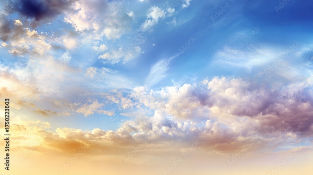 Obraz premium Dramatic Sky Landscape with Vibrant Clouds and Golden Light for Backgrounds and Textures