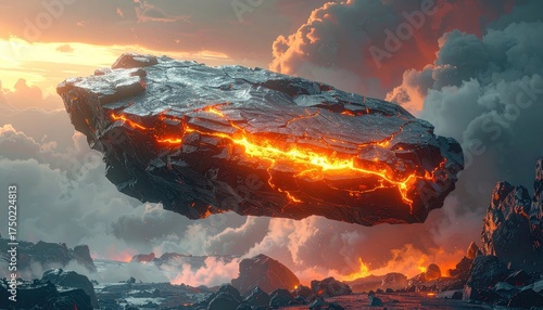 Glowing Volcanic Rock Formation in Dramatic Sky