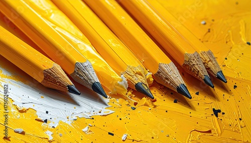 Close-up of Sharpened Yellow Pencils on Yellow Surface