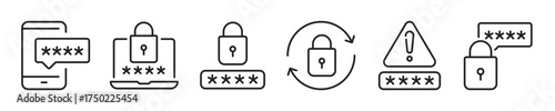 Password thin line icon set. Web minimal editable stroke icons