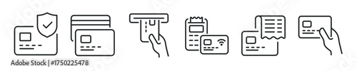 Credit card payment thin line icon set. Web minimal editable stroke icons