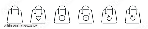 Shopping bag thin line icon set. Web minimal editable stroke icons