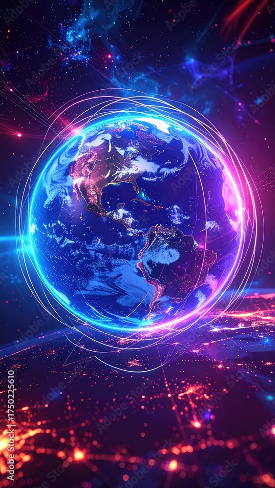 Obraz premium Pixelated Earth with Neon Glow