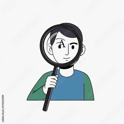 A person examines something through a magnifying glass.