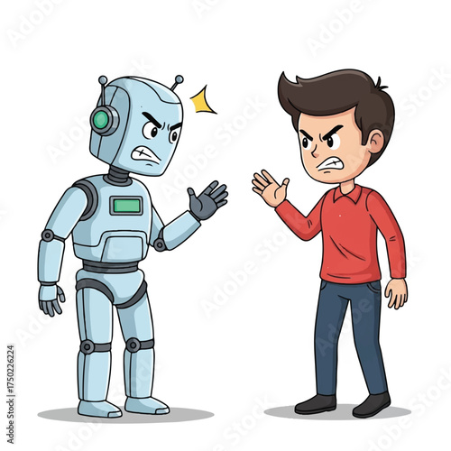 A man and a robot argue angrily.