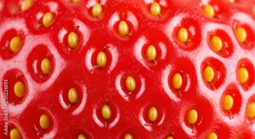 Vibrant Macro Strawberry Surface: Detailed Red Skin with Golden Achenes and Unique Texture