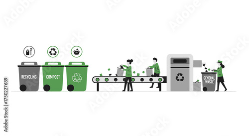 Waste sorting process for recycling and composting, environmental awareness