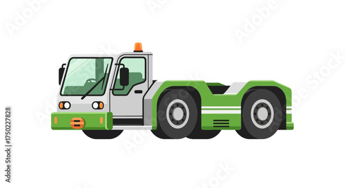 Detailed illustration of airport tow tractor, emphasizing the distinct features