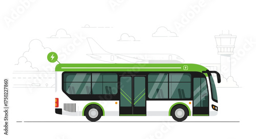 Eco-Friendly Electric Airport Shuttle Bus Concept Design Illustration