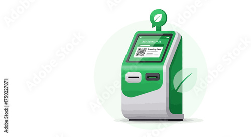 Eco-Friendly Boarding Pass Kiosk with Green Leaf Design Element