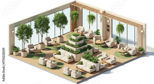 Isometric View of a Stylishly Green Interior Lounge Area for Relaxation