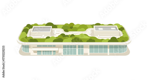 Modern architectural building with green roof symbolizing ecological harmony