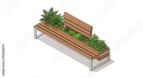 Modern park bench with integrated planters fostering green urban spaces