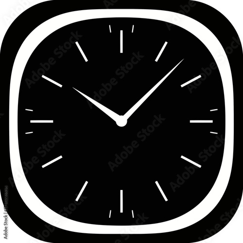 A black clock face with white hands and hour markers, set against a dark background, symbolizing time and punctuality