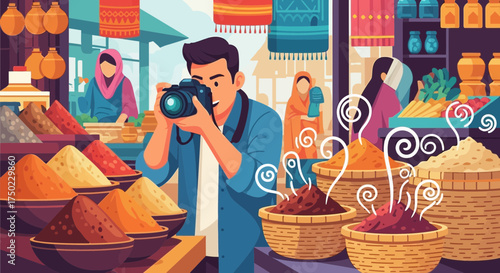 Capturing vibrant spice market memories: A traveler's photographic adventure