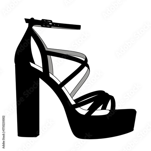 Black platform high heel sandal with ankle strap