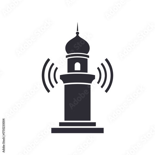 Silhouette of a mosque minaret with signal waves emanating from it