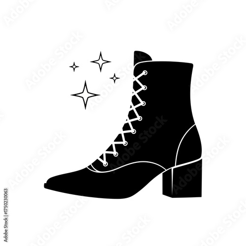 Black silhouette of a vintage laceup boot with a block heel