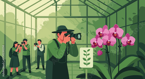 Capturing floral beauty: Photographers documenting orchids in a greenhouse exhibition