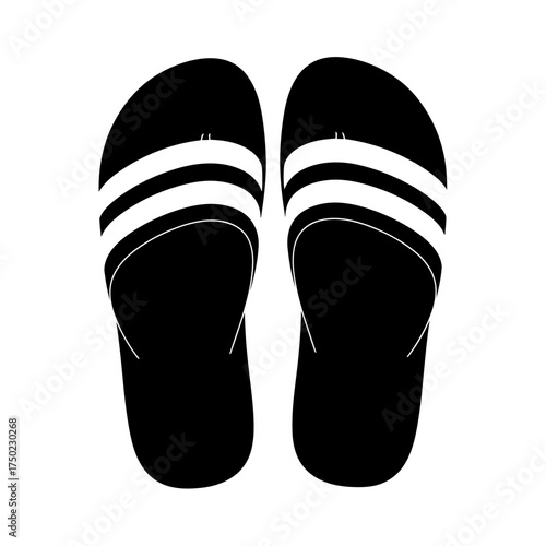 A pair of black flipflops with white stripes, isolated on a, representing summer footwear and casual style