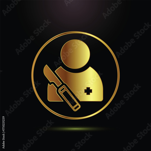 Golden Surgeon Avatar Profile Icon Scalpel Holding Expert Doctor Medical Health Glossy on Black