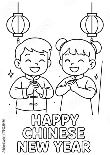 coloring book children doing gong xi greetings chinese new year