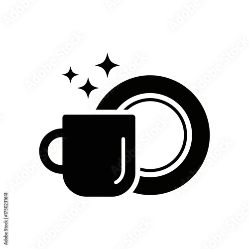 Clean cup and plate with sparkles