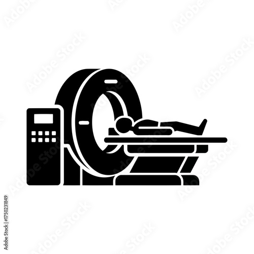 Medical imaging scanner with patient lying on examination table