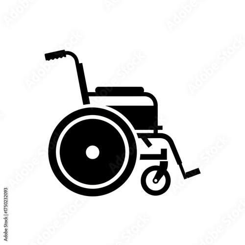 A black silhouette of a wheelchair isolated on a, symbolizing mobility and accessibility