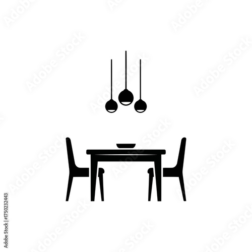 Minimalist dining set with table, chairs, and pendant lights