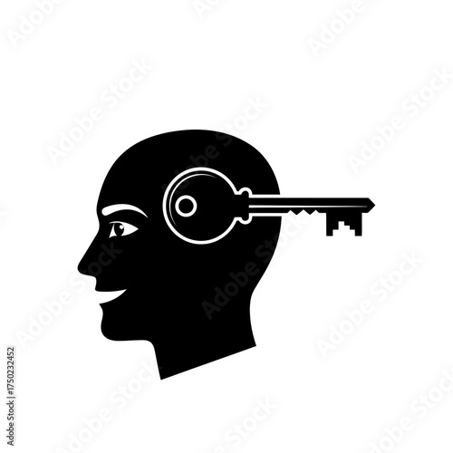 Silhouette of a human head with a key inserted into the brain