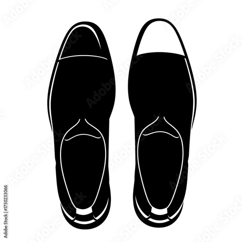 Top view silhouette of a pair of black leather oxford shoes
