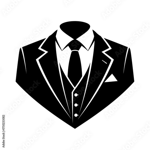 Elegant black tuxedo with white shirt and tie, a symbol of sophistication and formal wear