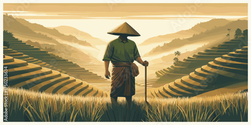 Serene Rice Terraces A Farmer's Harvest in Asia