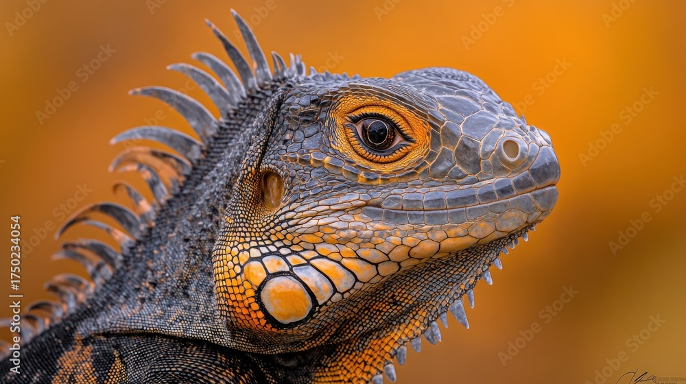 Fototapeta premium Close-up iguana head, vibrant colors