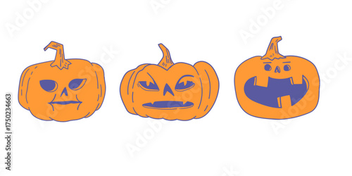 cartoon jack-o’-lanterns with different expressions, spooky and humorous Halloween clip art