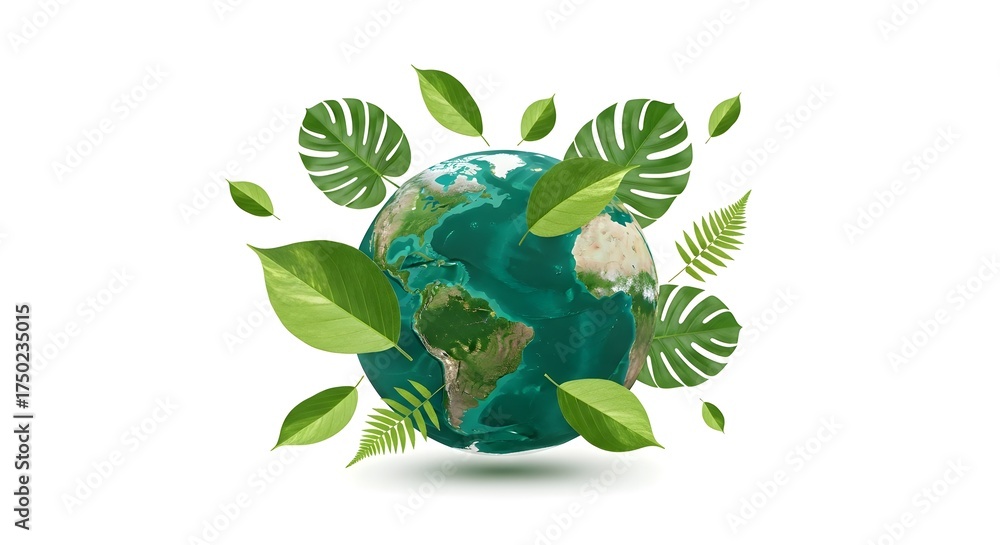 Fototapeta premium Sustainable Earth Ecology Illustration with Green Leaf Accents