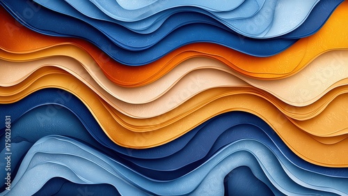 Blue and brown wave abstract vector background with 3D fluid lines and soft gradients
