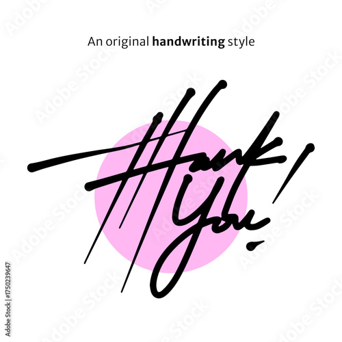 Thank You! Calligraphy Greeting: Original Handwriting Style Script Font on Pink Circle