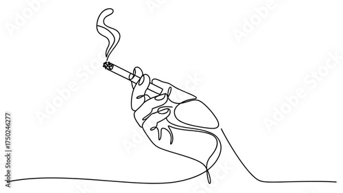 hand with a cigarette one line drawing