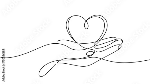 one line hand holding heart drawing illustration